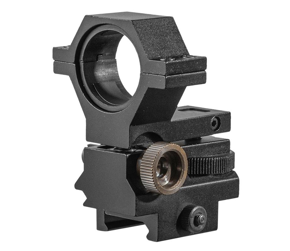 Low profile quick release adjustable windage elevation mount for firearms, designed for easy scope attachment and adjustment.