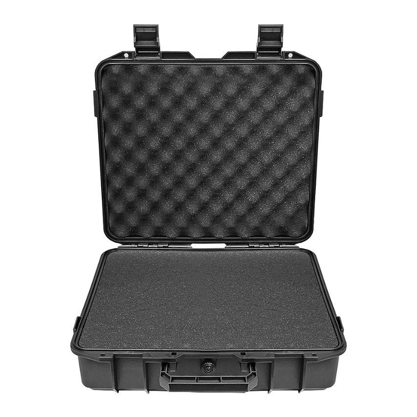 Square hard shell padded ammo case from ALIEXPRESS with protective foam interior and secure zipper closure.