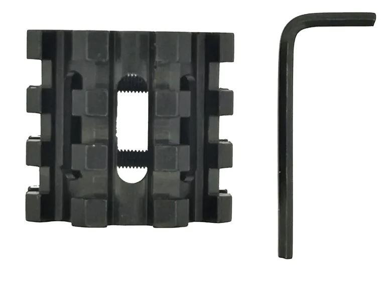 Universal Picatinny Weaver rail flashlight and laser base mount for 20mm and 25.4mm rails, compatible with various firearm setups.