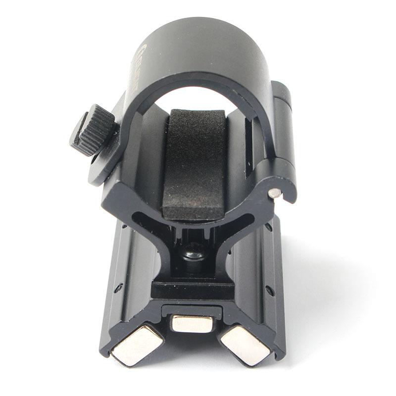 Magnetic shotgun torch mount for 25/30mm rails, quick release design, compatible with tactical flashlights.