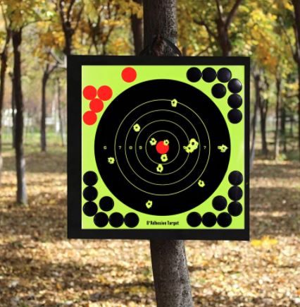 Set of 10 colorful target stickers from ALIEXPRESS, featuring bold concentric circles on a white background.