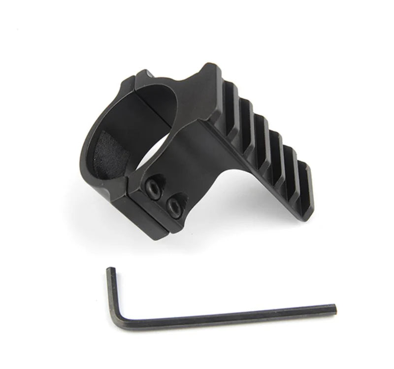 Vertical torch mount for Alpex LRF laser rangefinder, black plastic with mounting screw, designed for secure attachment.