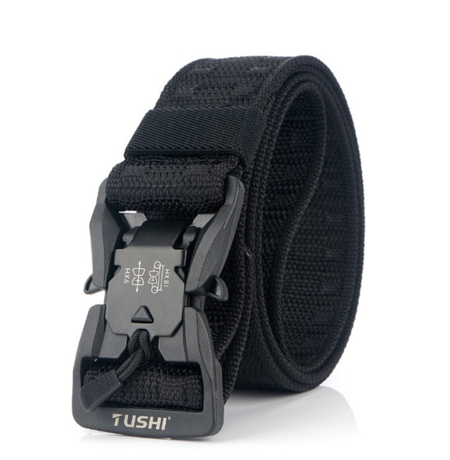 Green belt with magnetic clip from ALIEXPRESS, shown with adjustable strap and secure fastening in a close-up view.