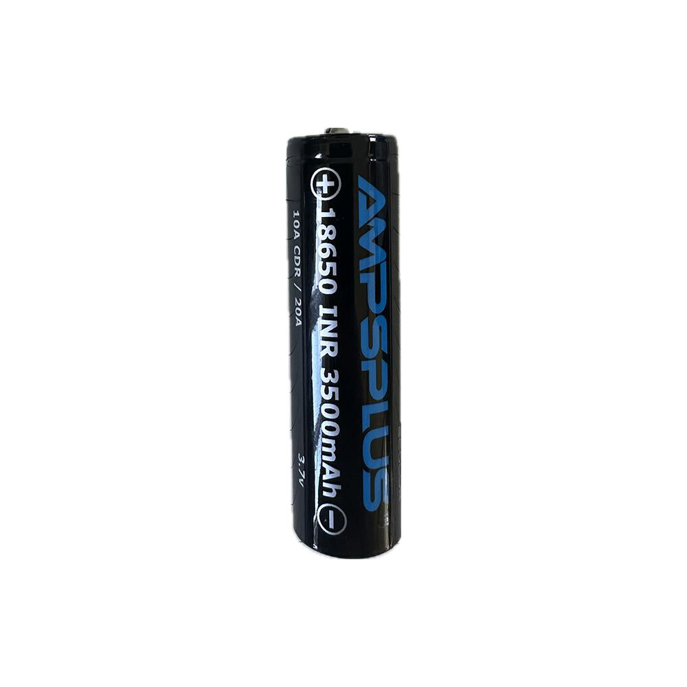 AMPSPLUS 18650 3500mAH rechargeable lithium-ion battery with button top, for high-capacity portable power devices.
