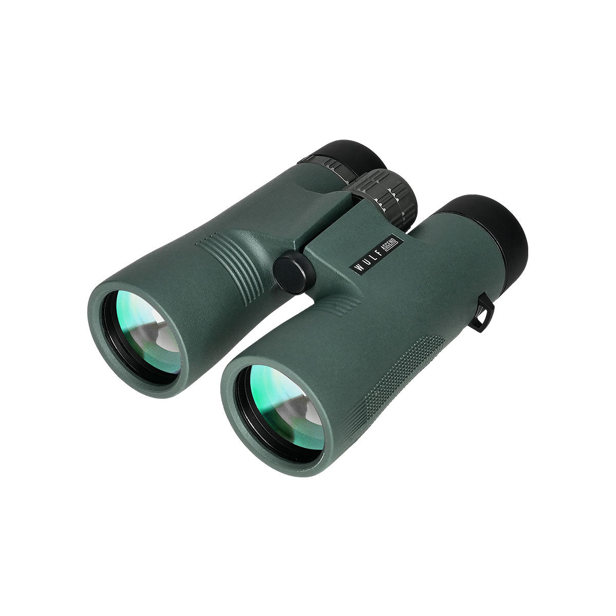 Green binoculars on a white background