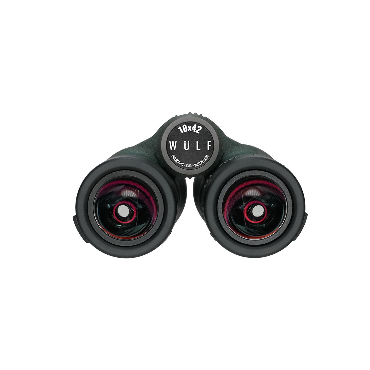 ELITE Wulf Ascend 10x42 binoculars with black body and textured grip, showing the eyepieces and focus wheel.
