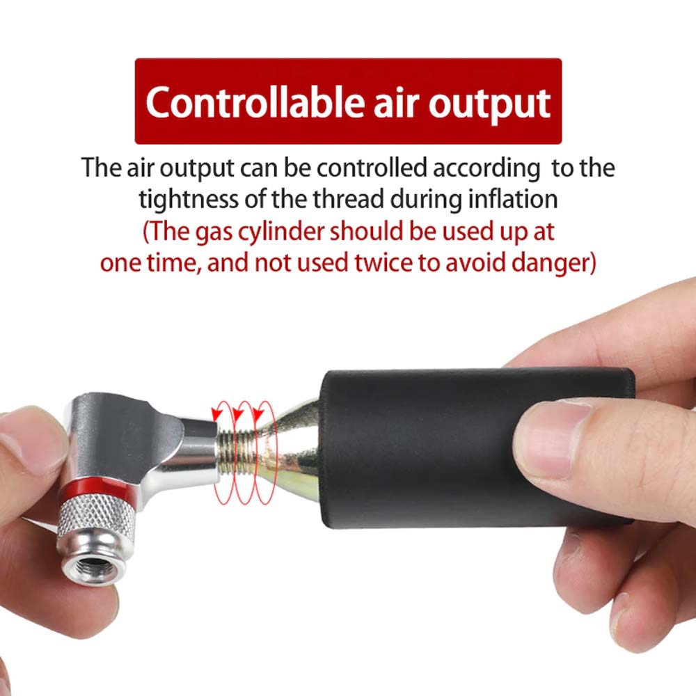 Mini CO2 gas pump from AliExpress with a compact design, shown in the image with a black and silver body and a attached nozzle.