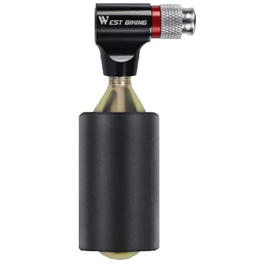 Mini CO2 gas pump from ALIEXPRESS with black handle and metal nozzle for inflating tires or inflatables.
