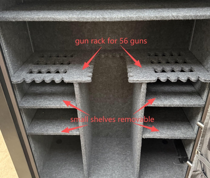 Cynthia Fortress Elite 56 Gun Fireproof Safe showing sturdy steel construction and locking mechanism for secure firearm storage.