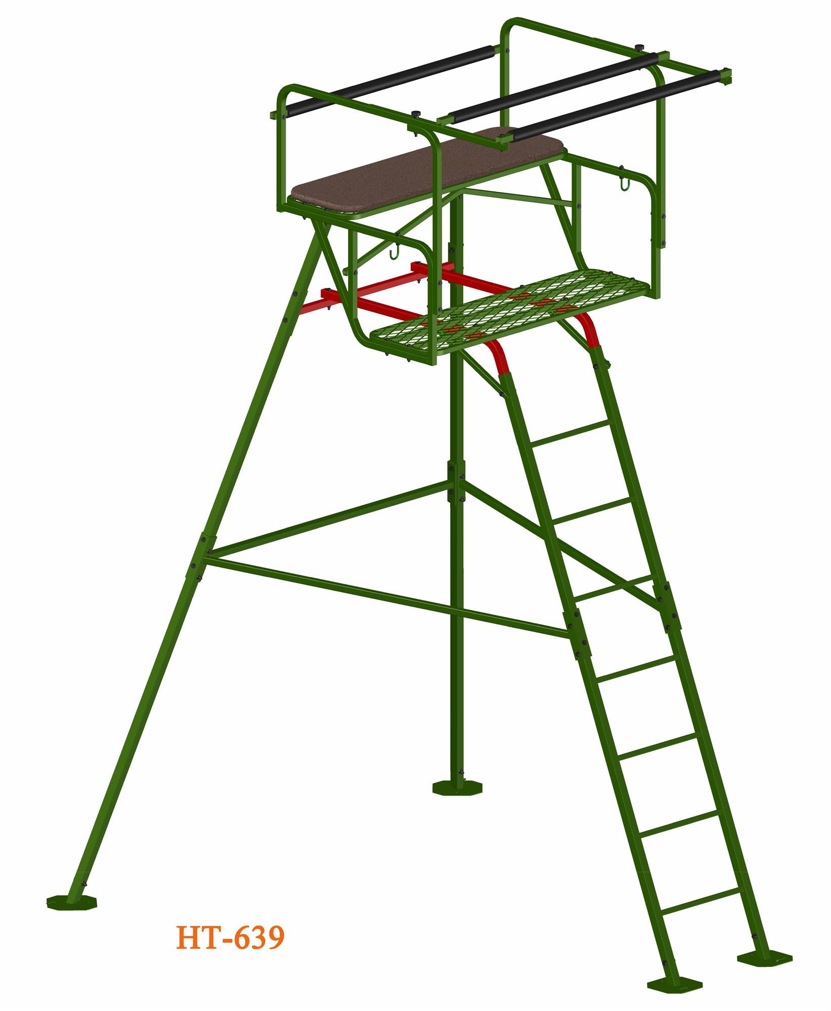 DALE double free-standing high seat for open ground stalking, steel platform with galvanized finish, suitable for two hunters.