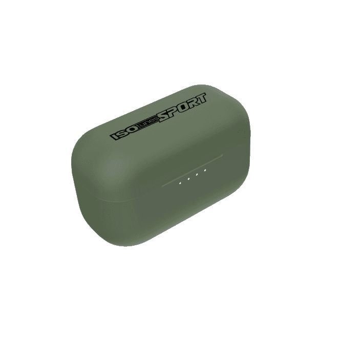 Green and orange ROTHERY ISOTunes Sport Caliber earbuds shown with in-ear design and secure fit for active use