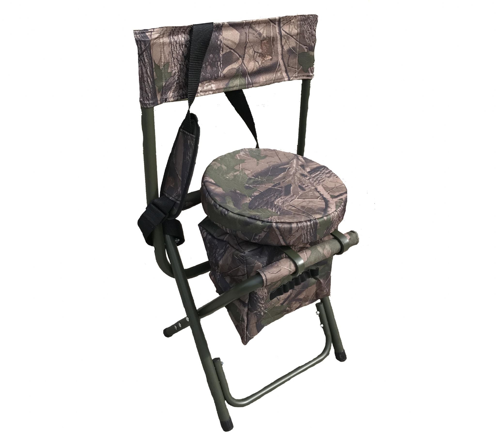 Echo Camo Swivel Hide Seat, folding padded shooting chair with DPM camouflage pattern, for comfortable outdoor shooting.