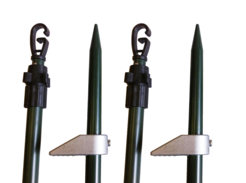 Echo 4 single spike hide poles with green canvas bag, ideal for hunting blinds or wildlife concealment.