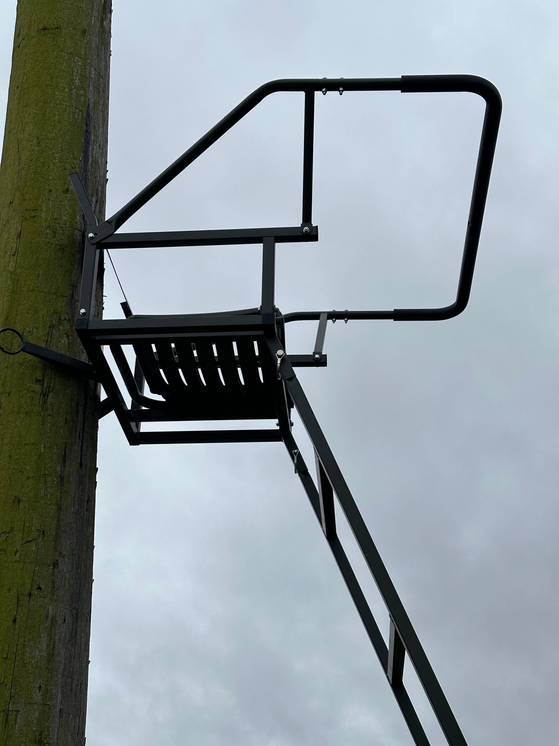 ECHO A1 Decoy single lean-to high seat with 3.5m tree-mounted ladder and padded seat for comfortable hunting or observation.