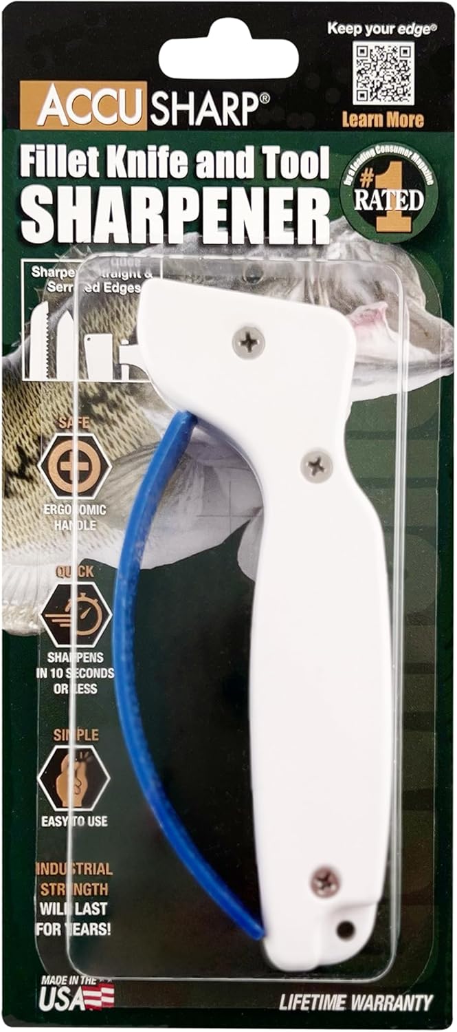 EDGAR AccuSharp fillet knife sharpener with ergonomic handle and sharpening slot for precise blade honing.