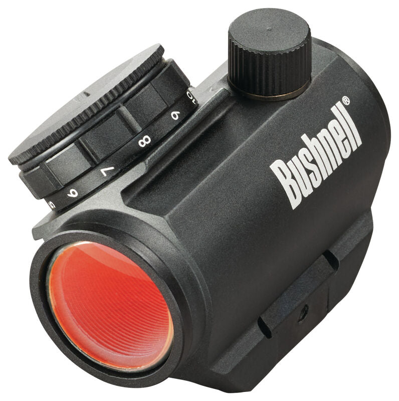 EDGAR Bushnell Trophy Red-Dot Sight TRS-25 mounted on a rifle with clear red-dot reticle, ideal for precision target shooting.