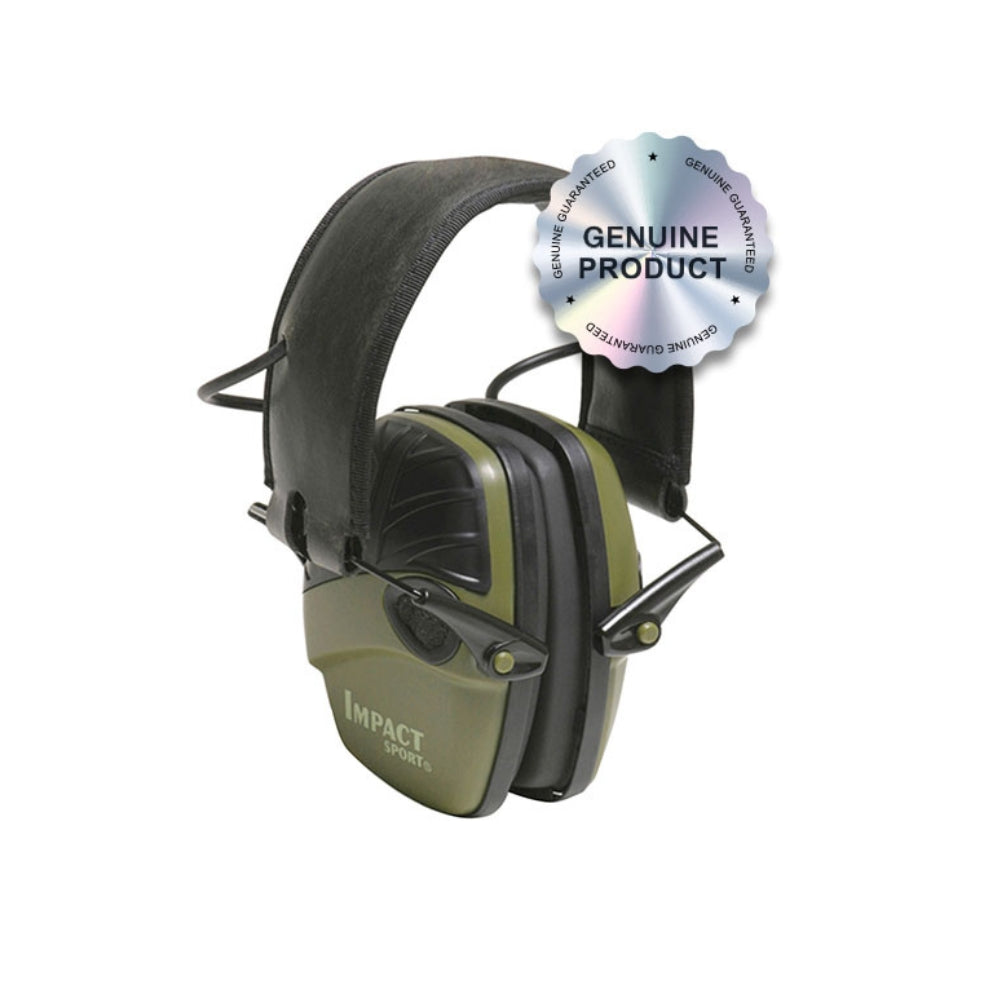 EDGAR Impact Sport Ear Defenders shown in black, featuring adjustable headband and cushioned ear cups for hearing protection.
