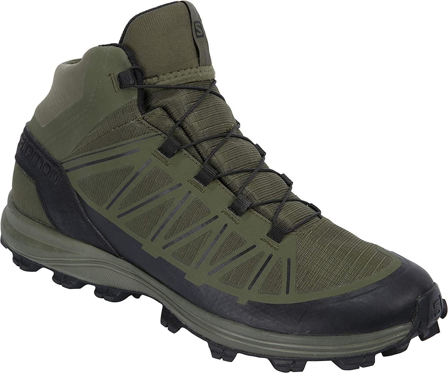 Salomon men's Speed Assault military and tactical boots in size 10, black with rugged leather and nylon upper for outdoor use.