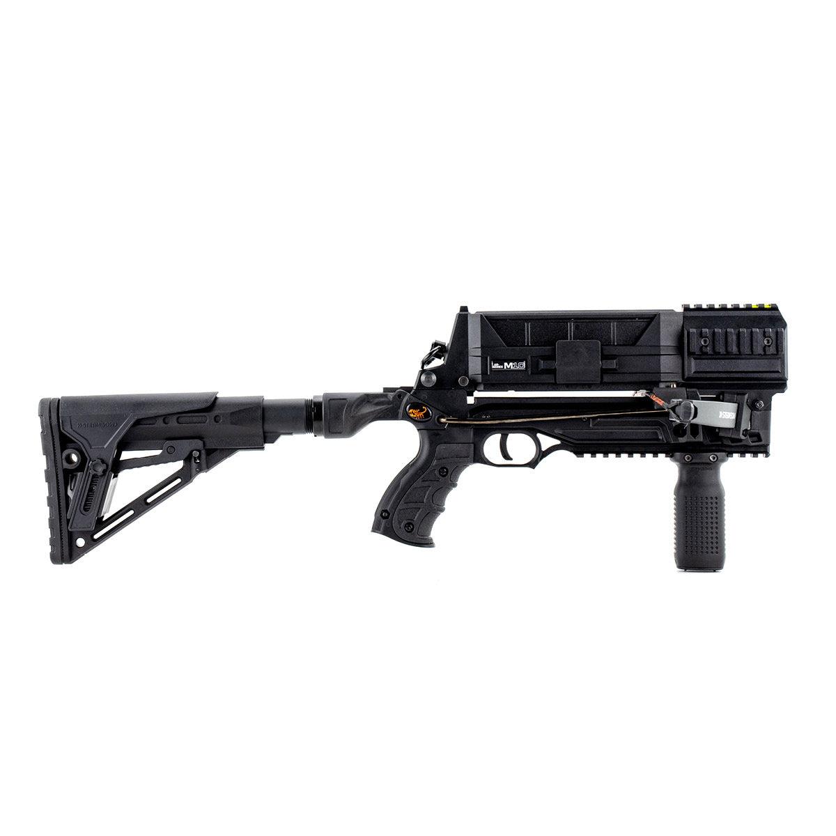 EDGAR Steambow M10 Tactical crossbow with 10-round magazine, showcasing its compact design and precision engineering.
