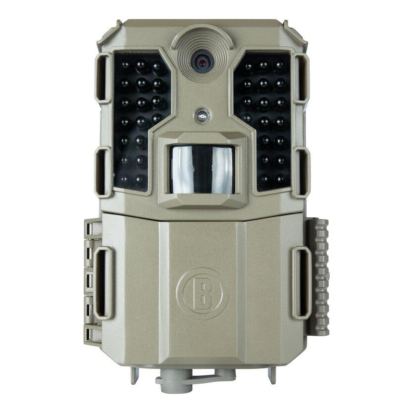 EDGAR Bushnell 20MP Prime L20 Low Glow Trail Camera showing front view with lens and infrared sensor for wildlife monitoring.