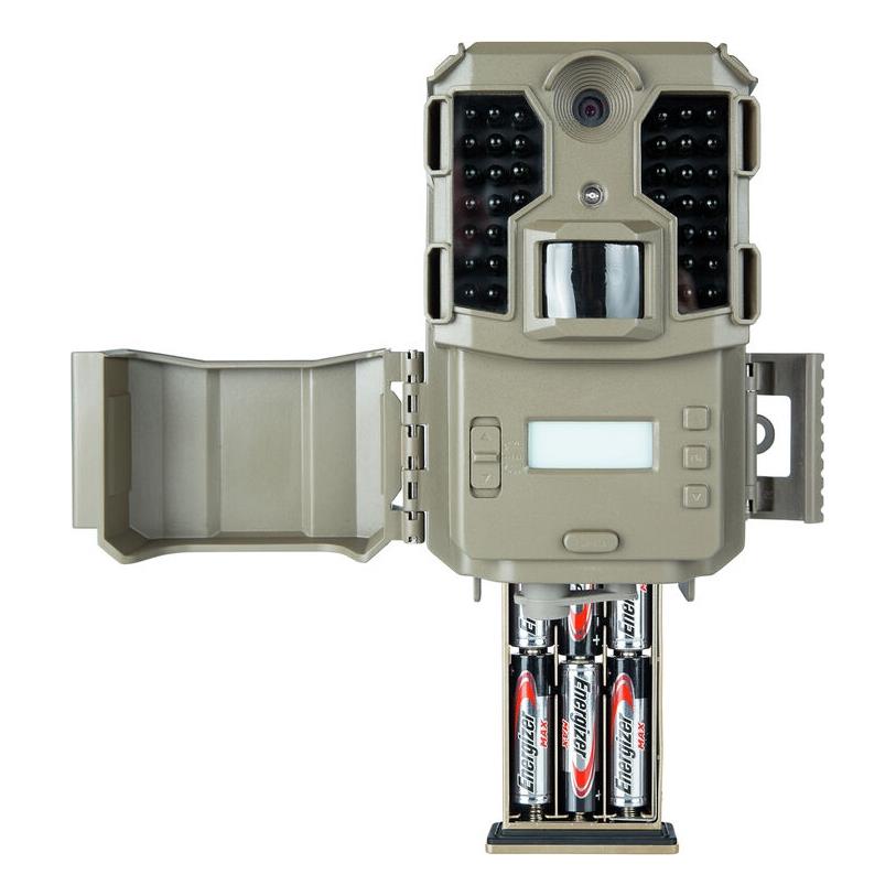 EDGAR Bushnell 20MP Prime L20 Low Glow Trail Camera showing front view with lens, sensors, and low glow infrared LEDs for wildlife monitoring.