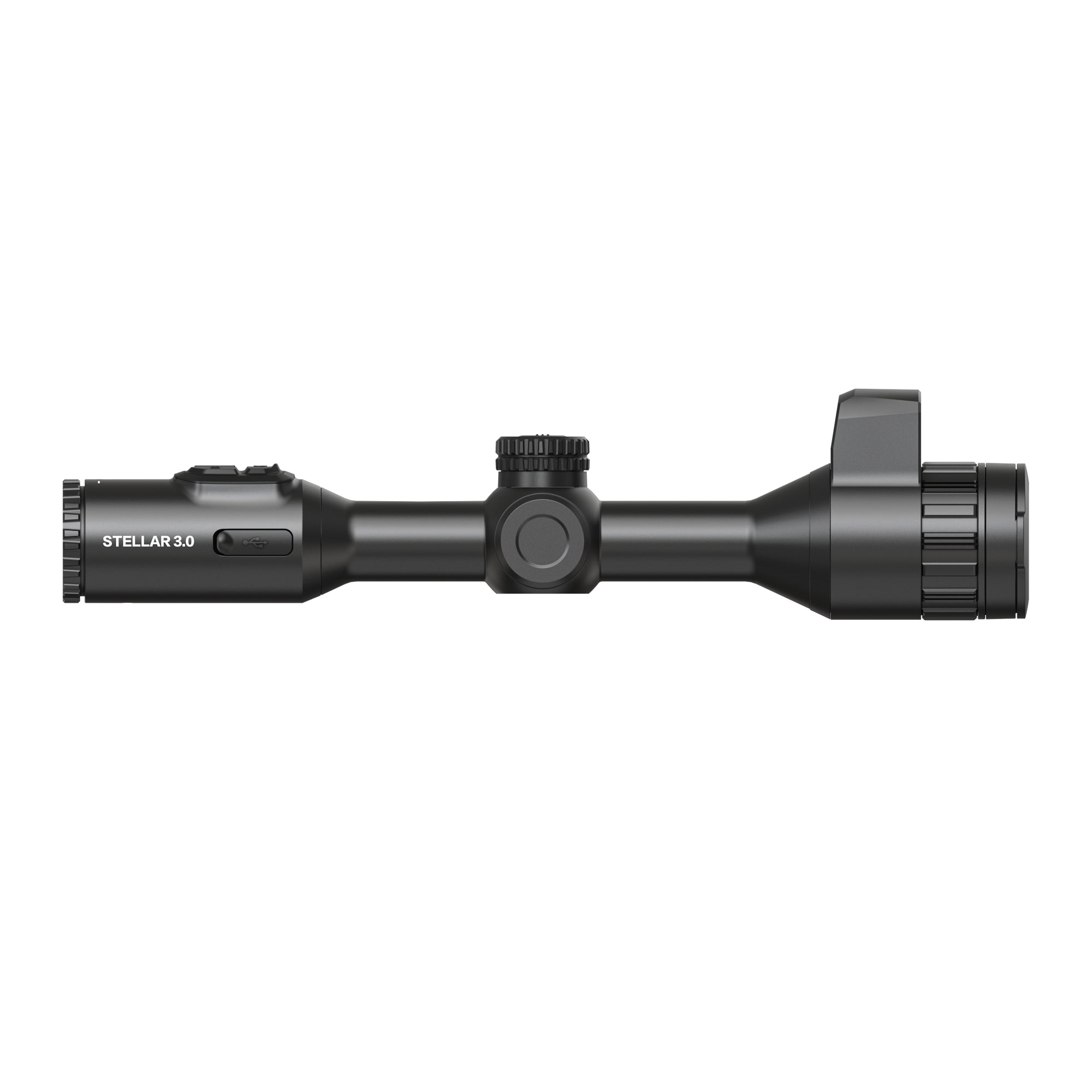 ELITE HIKMICRO Stellar 3.0 SQ35L thermal rifle scope with laser rangefinder, black finish, mounted on a rifle, outdoor background