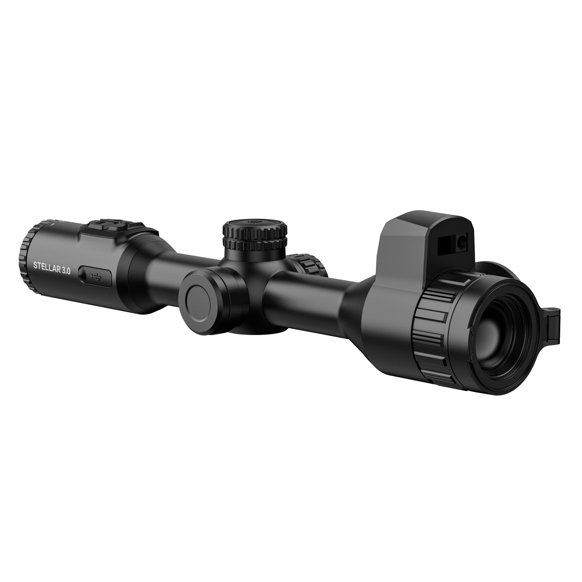 ELITE HIKMICRO Stellar 3.0 SQ35L thermal rifle scope with laser rangefinder, black finish, mounted on a rifle for night hunting.