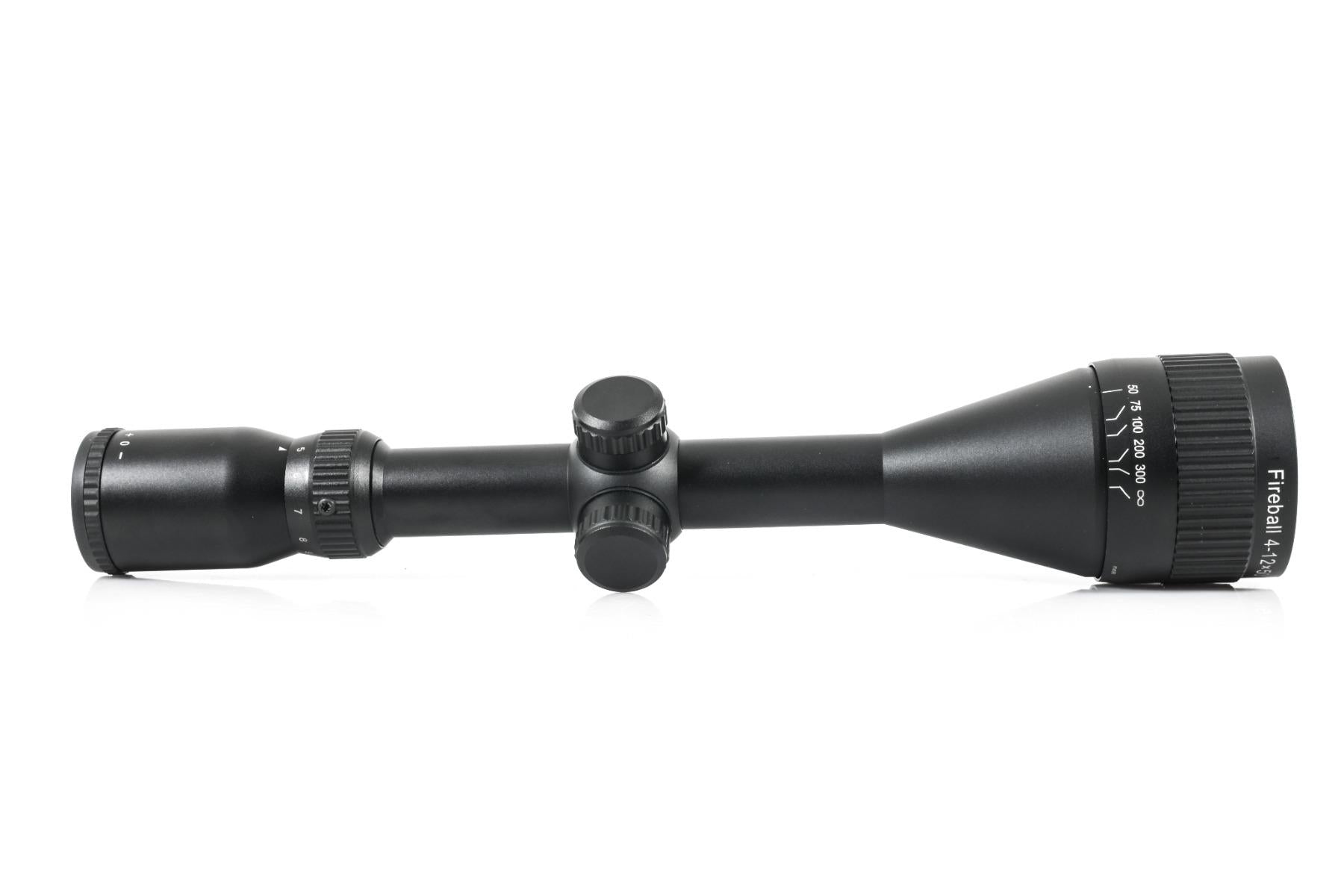 ELITE WULF Fireball 4-12x50 rifle scope with adjustable zoom and free dovetail mounts for precise targeting.
