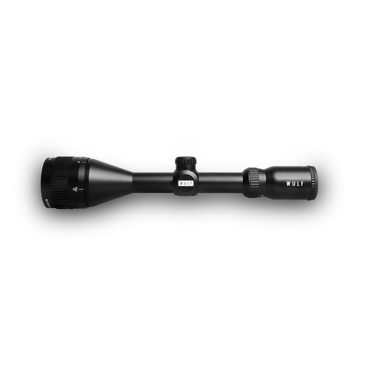 ELITE WULF Fireball rifle scope 3-9x50 AO SFP with 9-11mm mounting rings, showing adjustable turrets and focus lens.