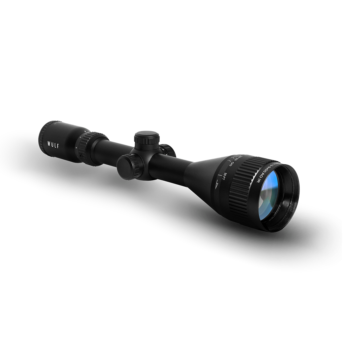 ELITE WULF Fireball rifle scope 3-9x50 AO SFP with 9-11mm rings, showcasing the scope mounted on a firearm.