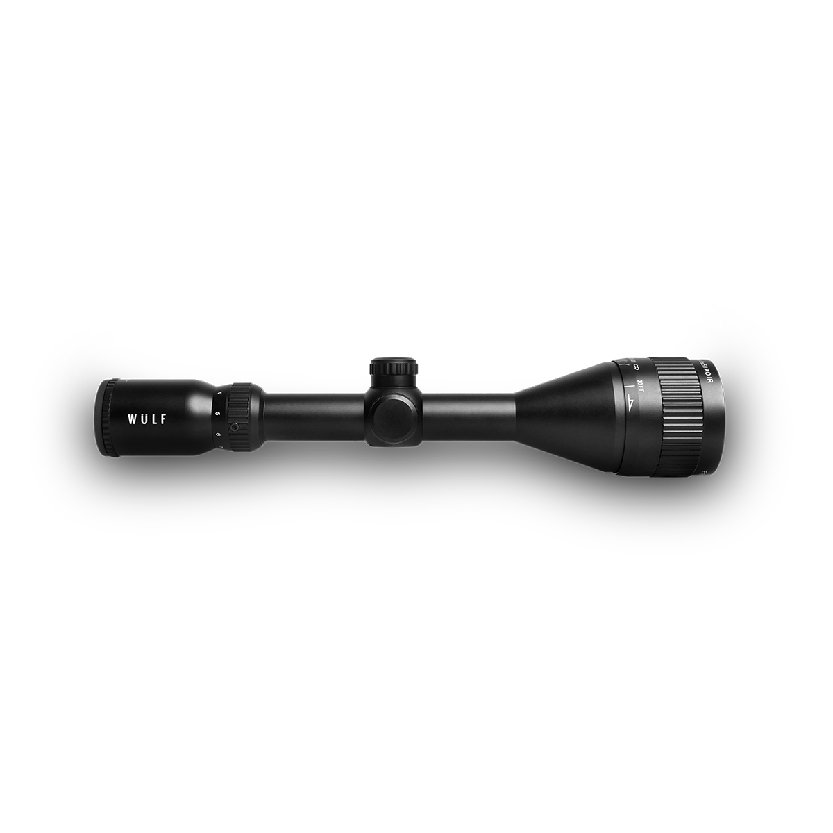 ELITE WULF Fireball rifle scope 3-9x50 AO SFP with 9-11mm mounting rings, showing adjustable zoom and sight clarity.