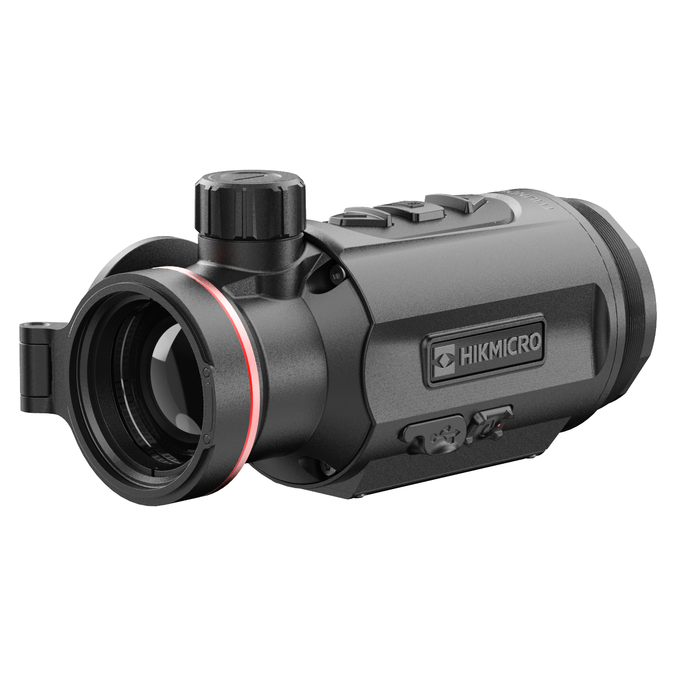 ELITE HIKMICRO Thunder 3.0 TH35C thermal front clip-on optics mounted on a rifle for thermal imaging and enhanced vision.