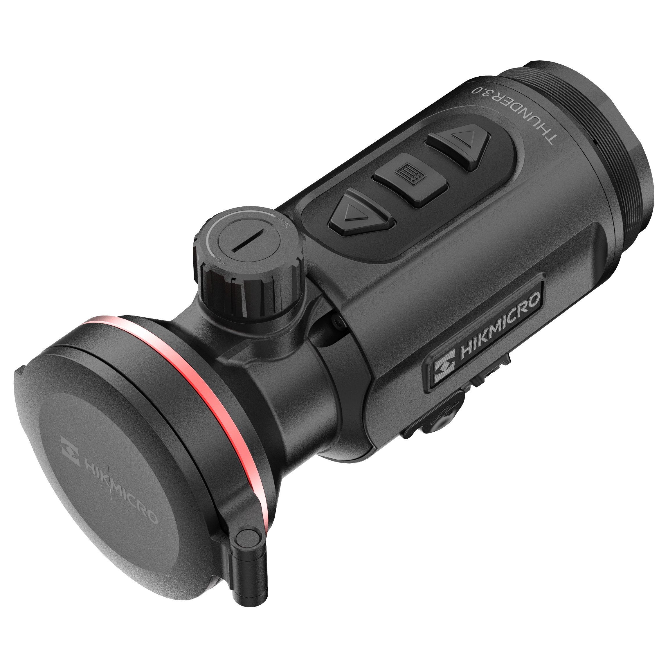 ELITE HIKMICRO Thunder 3.0 TQ50C thermal front clip-on for optics, showing device mounted on a rifle scope with control buttons