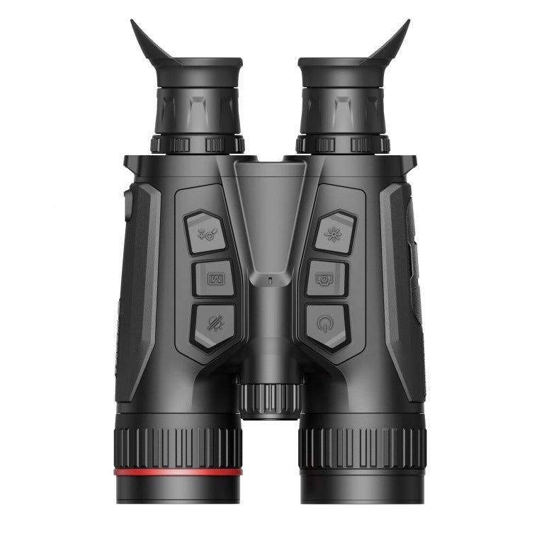 ELITE HIKMICRO Habrok Pro HQ50L multi-spectrum thermal binocular with 50mm lens, 4K camera, LRF, and harness for night vision.