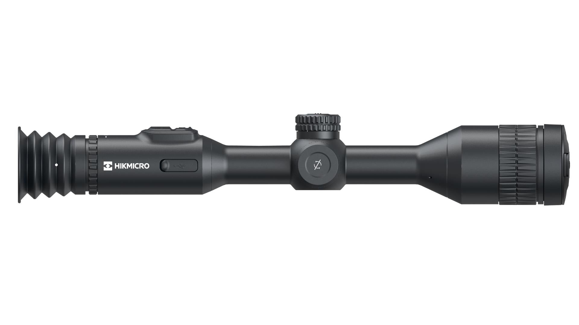 ELITE HIKMICRO Stellar SQ50 2.0 thermal rifle scope with 640px resolution and 50mm lens, mounted on a rifle for night vision.