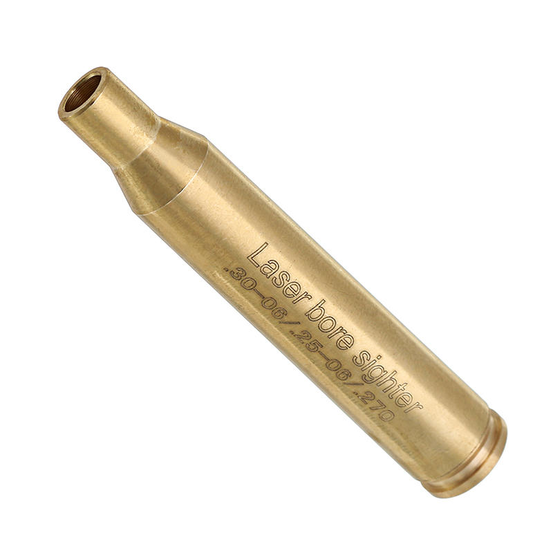 Red Dot Casing Laser Bore Sighter for .308, .30-06, or 9.3 rifles, showing the compact laser device in a shooter’s hand.