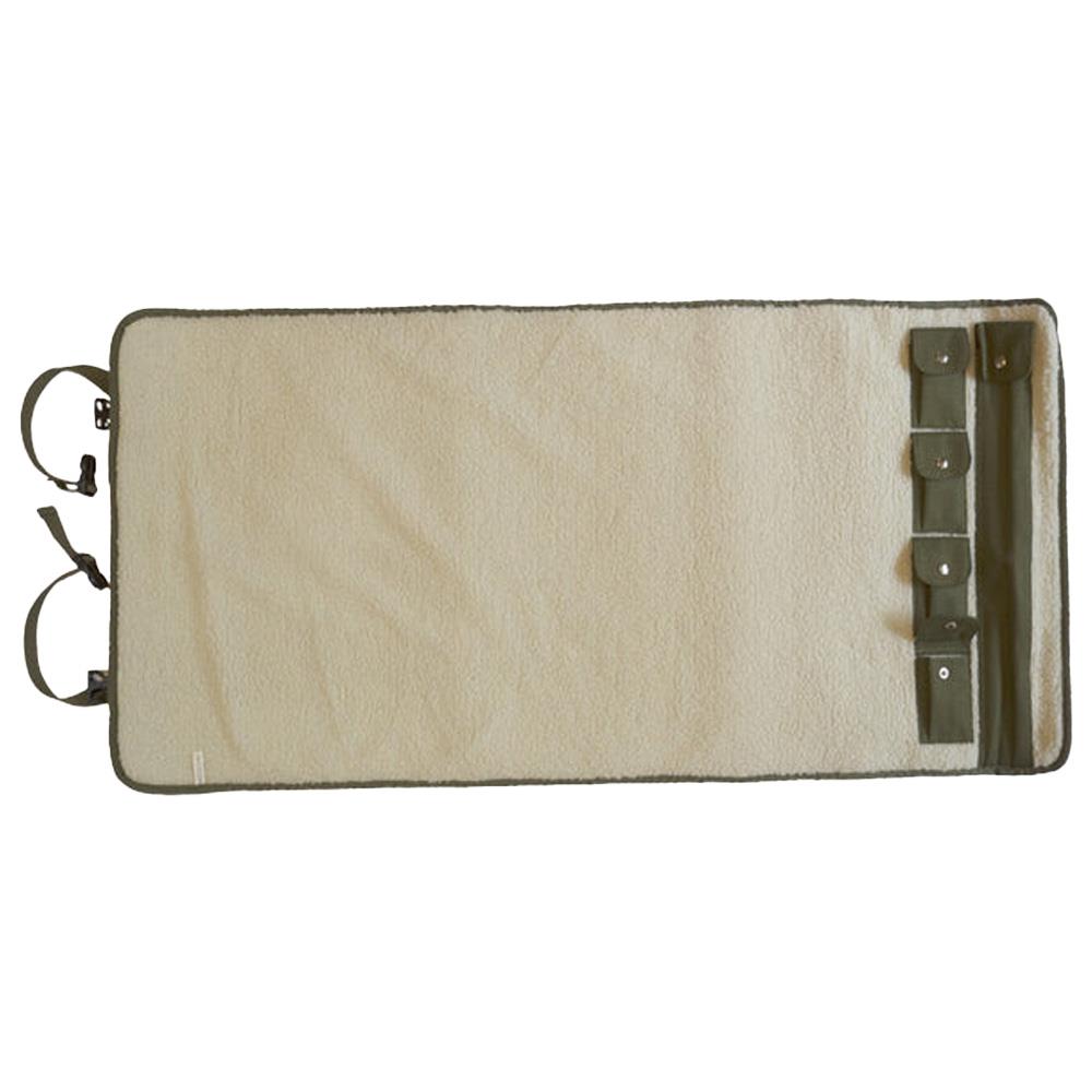 Fairfax gun cleaning roll-up shooting mat with padded surface and adjustable straps for easy transport and storage.