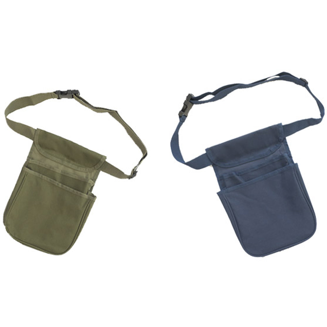 Green Fairfax cartridge pouch with multiple compartments for storing and organizing shotgun shells or ammunition.