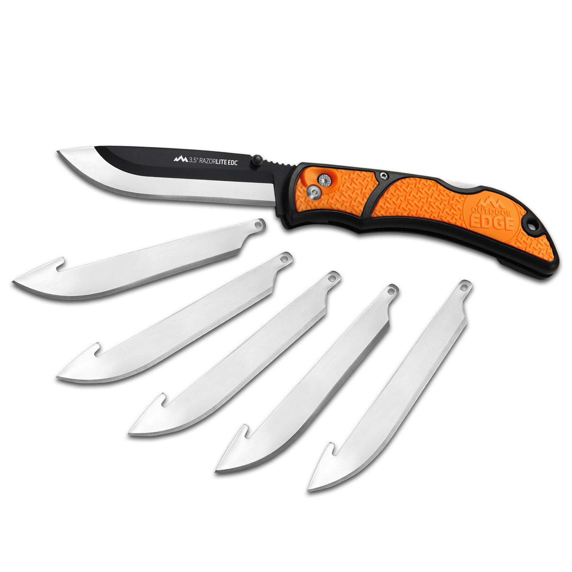 FRITZMANN Outdoor Edge Razor Lite knife with black handle and sharp stainless steel blade, outdoor use tool.