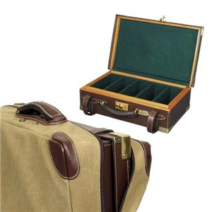 Guardian Vicount leather loaders cartridge case, brown leather with stitched detailing, designed for holding shotgun shells.