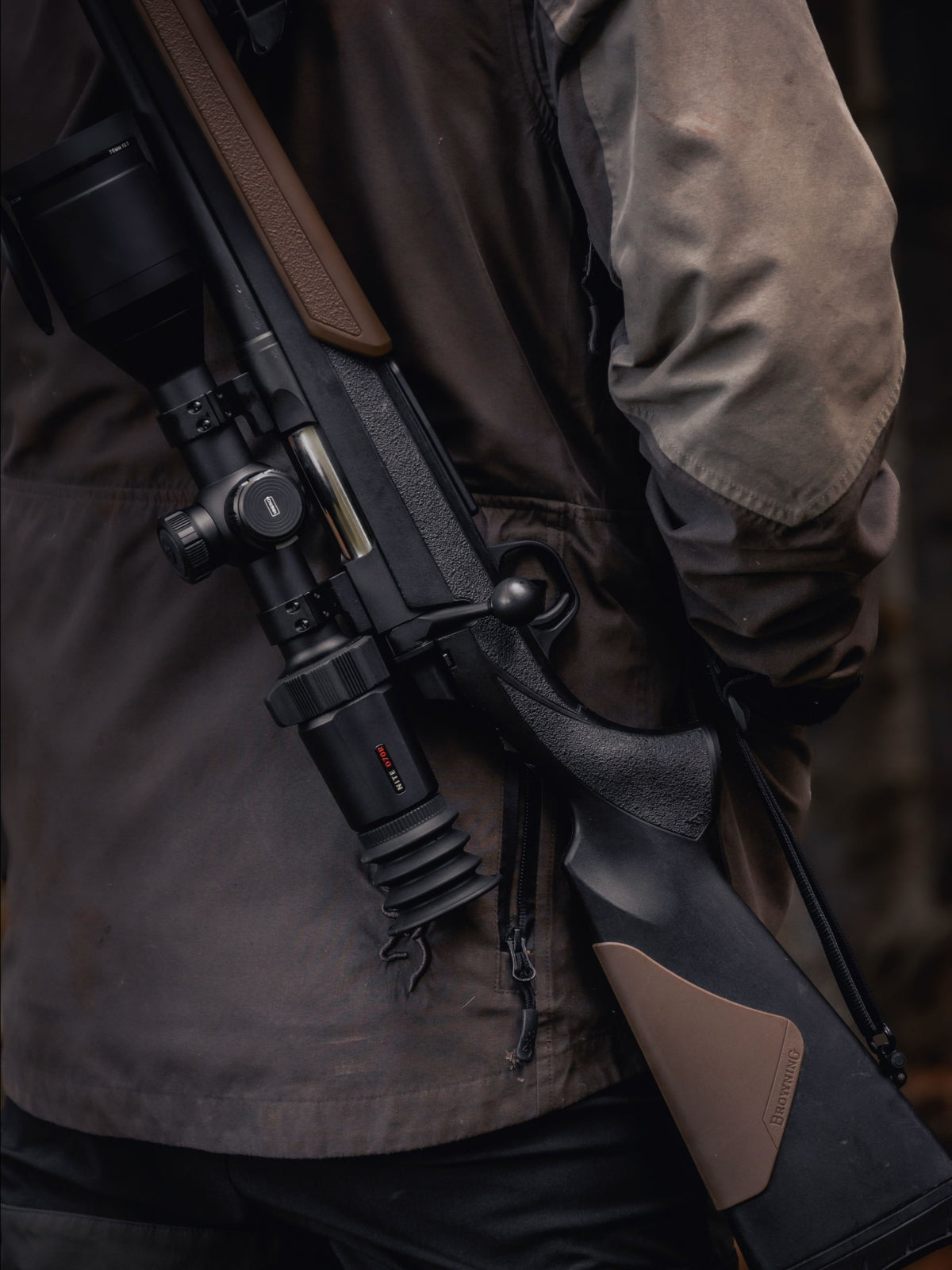 Hawke NocPix NITE D70R 4K Ultra Day and Night Digital Rifle Scope with Laser Rangefinder, mounted on a rifle, detailed optics.