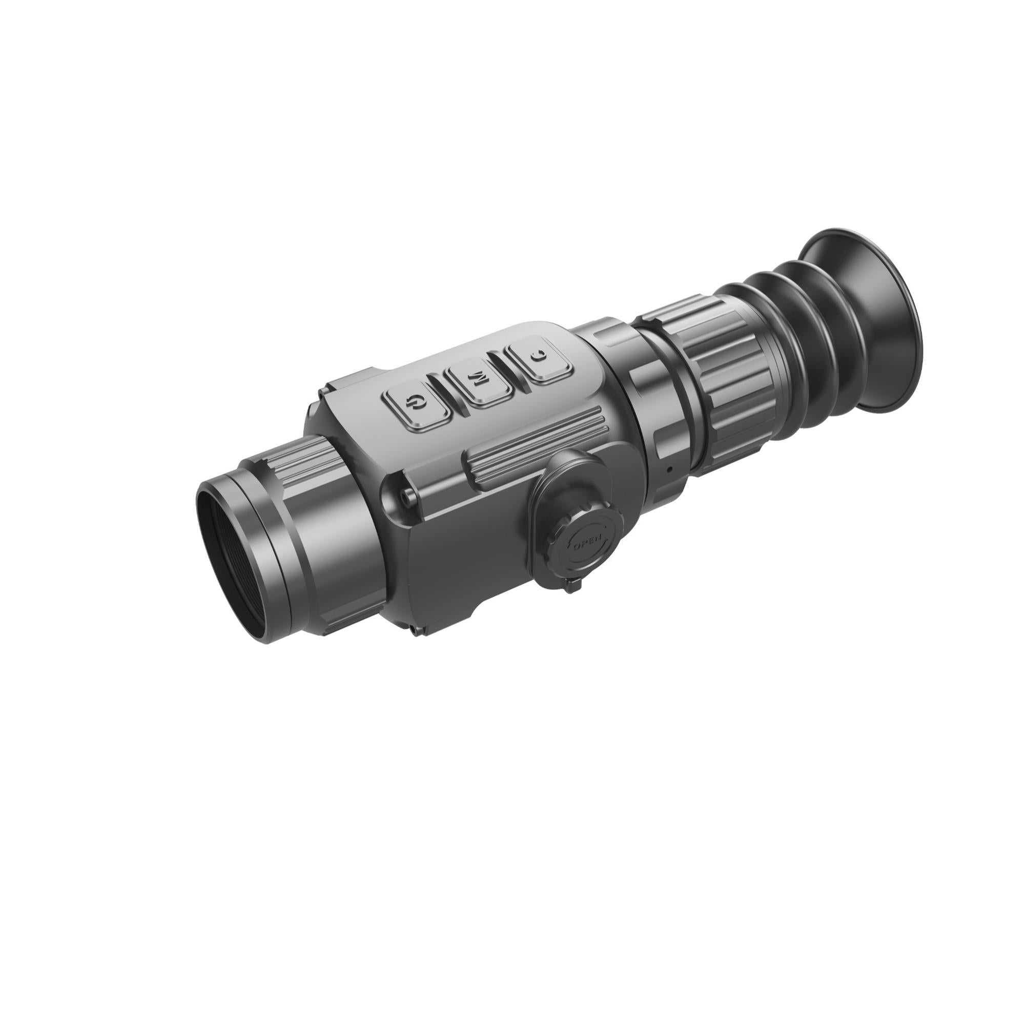 Highland Ex Demo Iray Infiray thermal rifle scope SCP19 mounted on a rifle, showcasing its thermal imaging features and compact design.