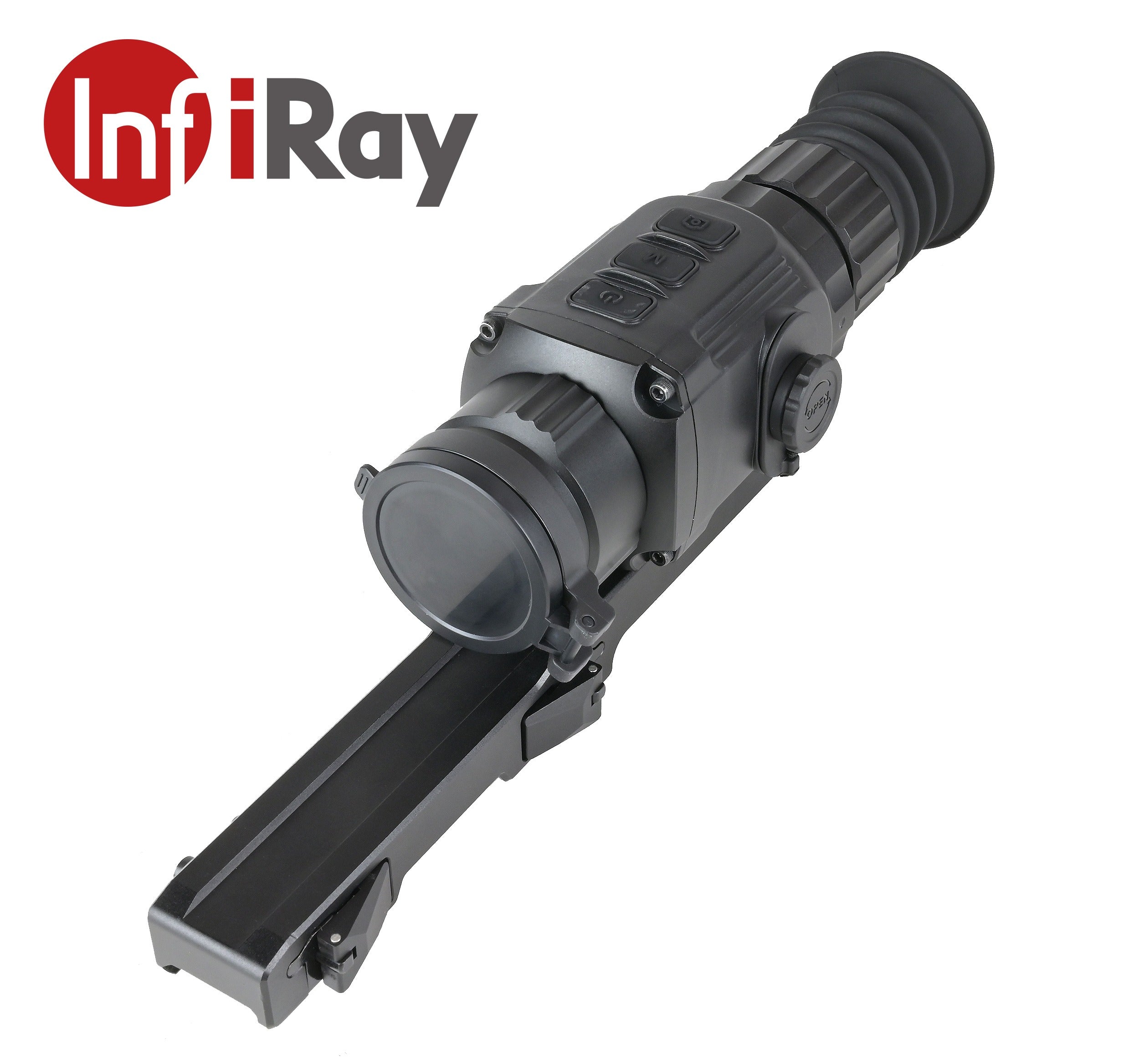 Highland EX DEMO Iray Infiray thermal rifle scope SCP19 mounted on a firearm, showcasing its infrared imaging capabilities.