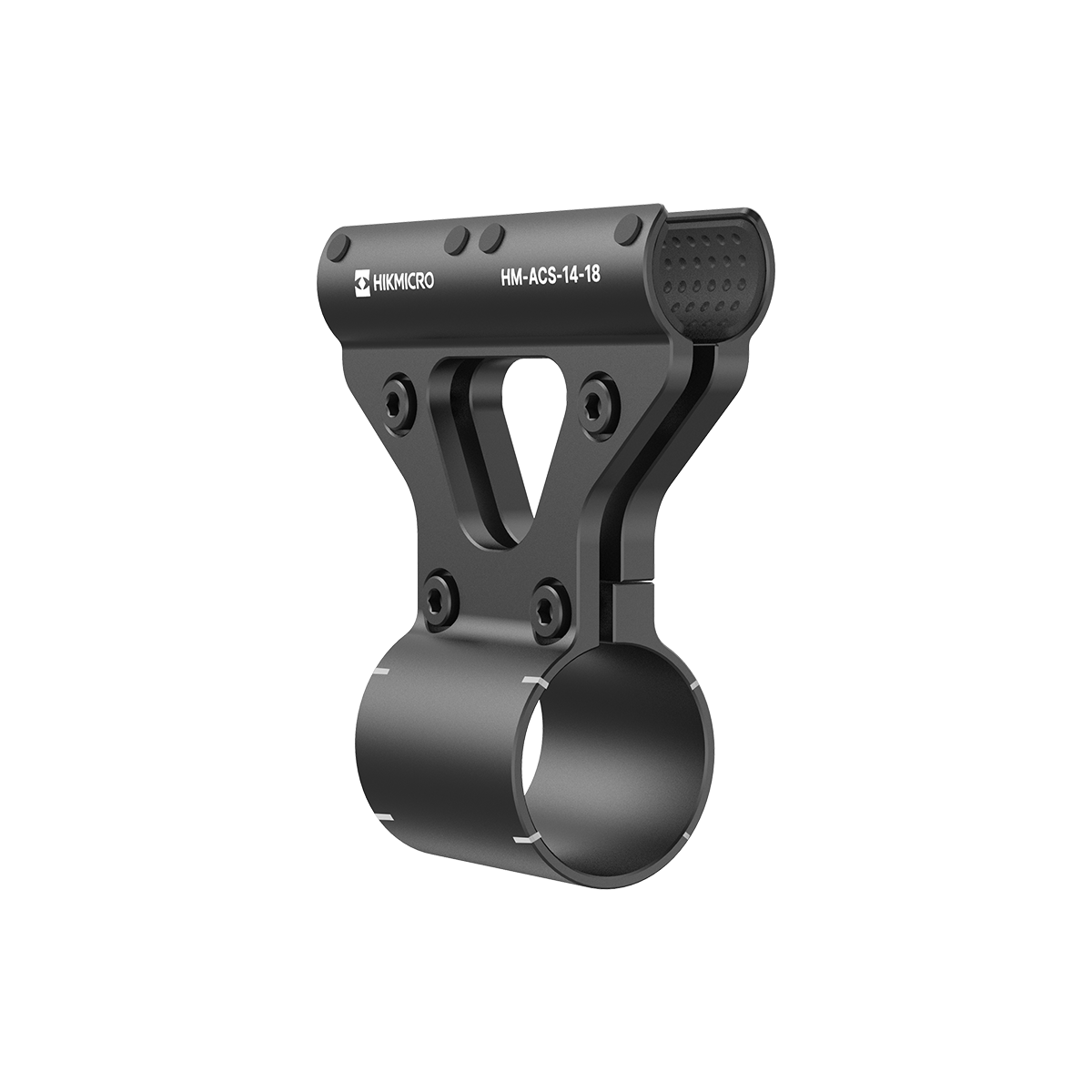 ELITE HIKMICRO A7E action camera barrel silencer mount for 14.5 to 18mm lenses, shown mounted on the camera in the image.