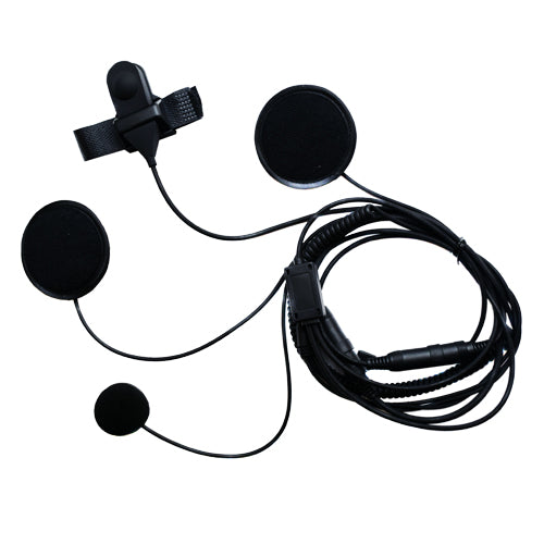 PAMA motorbike headset handsfree system for two-way radios, with adjustable earphones and microphone for motorcycle communication.