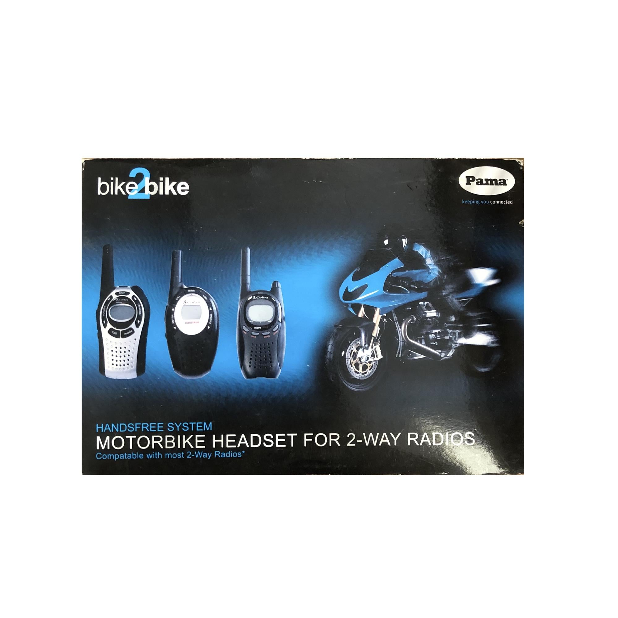 PAMA motorbike headset handsfree system for two-way radios with earphones and microphone for motorcycle communication.