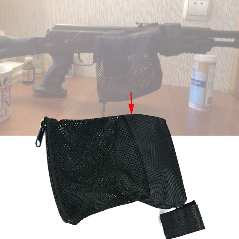 A black ammo casing shell collector for semi-automatic firearms, designed for easy collection and storage of spent shells.