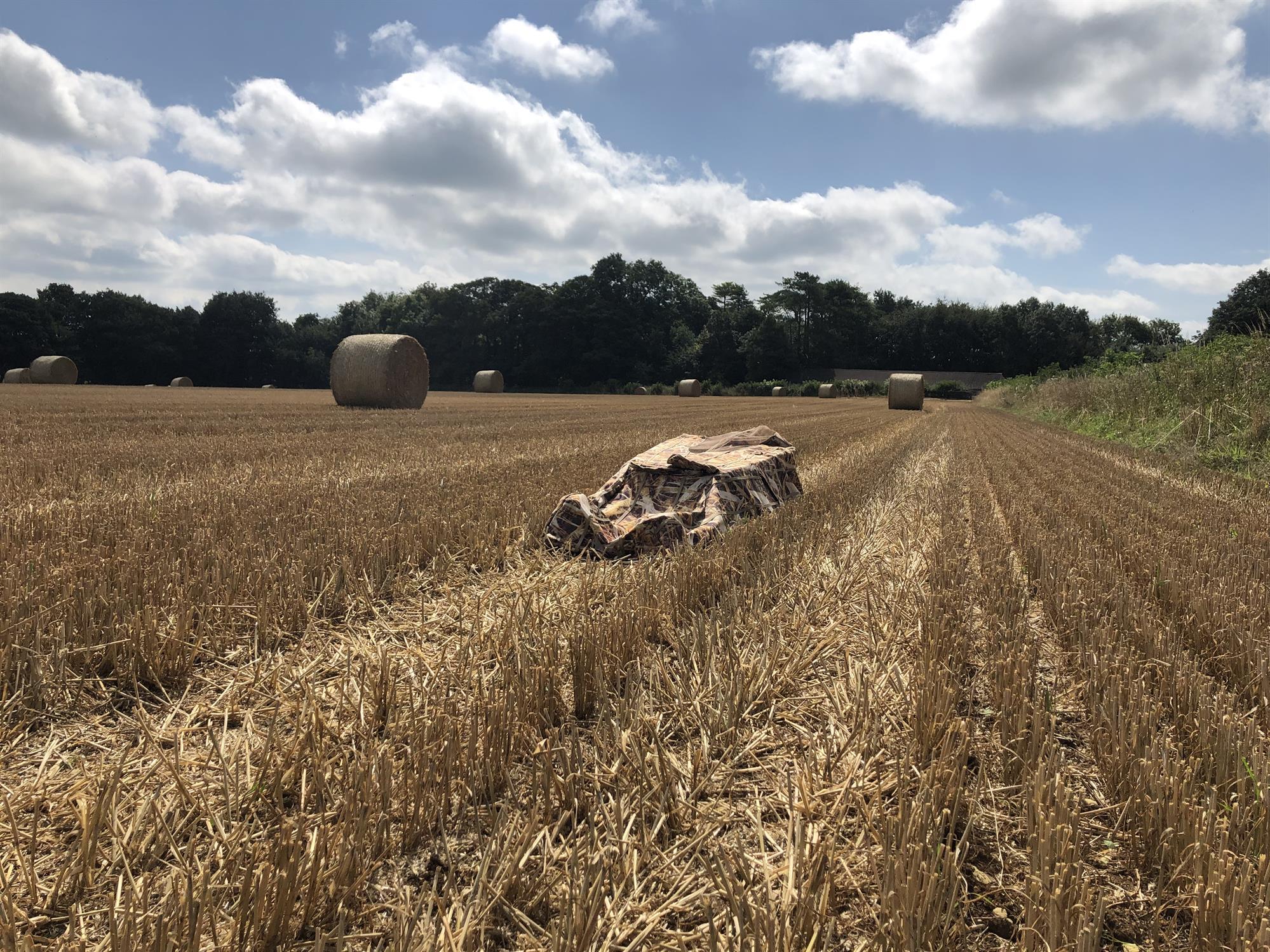 Dale goose blind laydown hide in camouflage, designed for wildfowl hunting, featuring a pop-up ground hide for concealment.