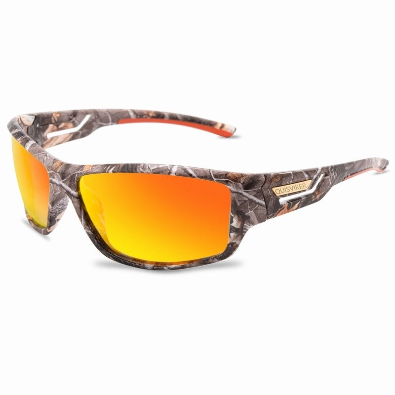 Blue camouflage hunting glasses from ALIEXPRESS with tinted lenses and durable frame for outdoor hunting activities.