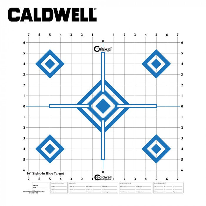 Set of 10 Caldwell sight-in targets, 16-inch size, with black and orange design for firearm sight adjustments, by Sportsman.